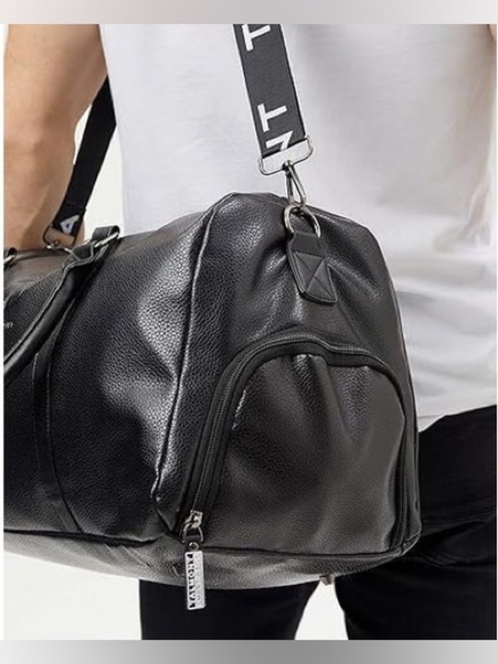 Talmont Black Leather Travel Duffel Bag for Men - Picture 3 of 3